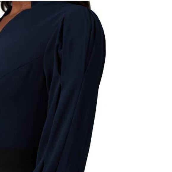 Badgley Mischka Navy Belted V-Neck Sheath Dress Size 0 - Picture 2 of 10